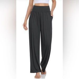 NWT UEU Smocked Lightweight Dark Gray High Waisted Wide Leg Yoga Lounge Pants